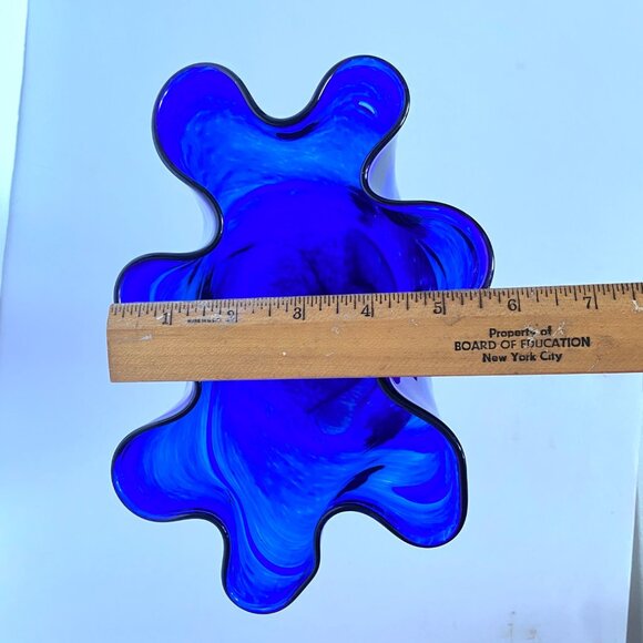 Mduca Cobalt Blue Art Glass Handkerchief Ruffle Edge Hand Blown Vase 10in Tall - Picture 11 of 12